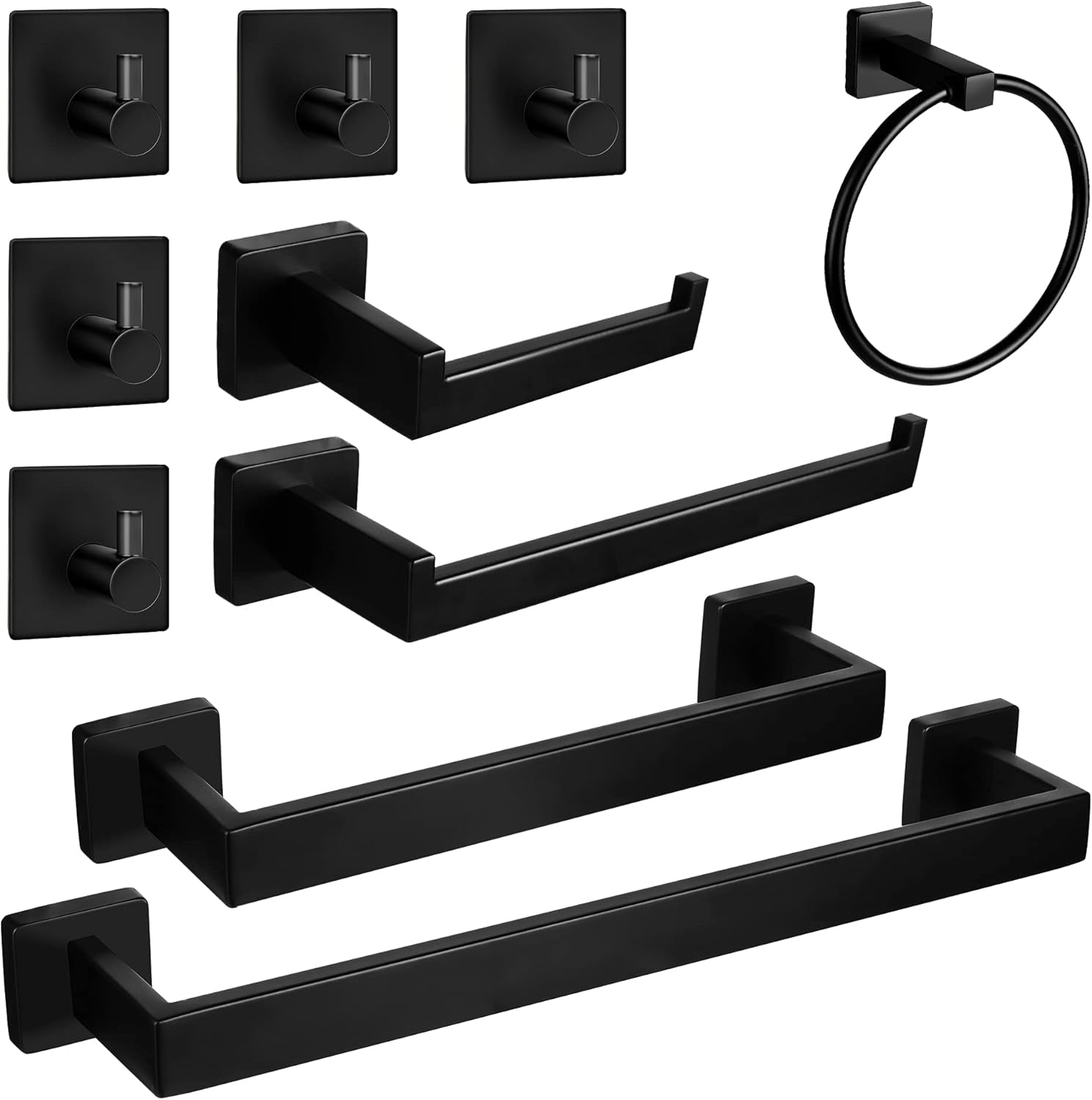 Bathroom Hardware Set, 10 Piece Black Stainless Steel Bathroom Towel Rack Set Wall Mount Towel Bar Set Include 22'' Hand Towel Bar, 17'' Towel Holder, Toilet Paper Holder, Towel Ring, 5 Hook