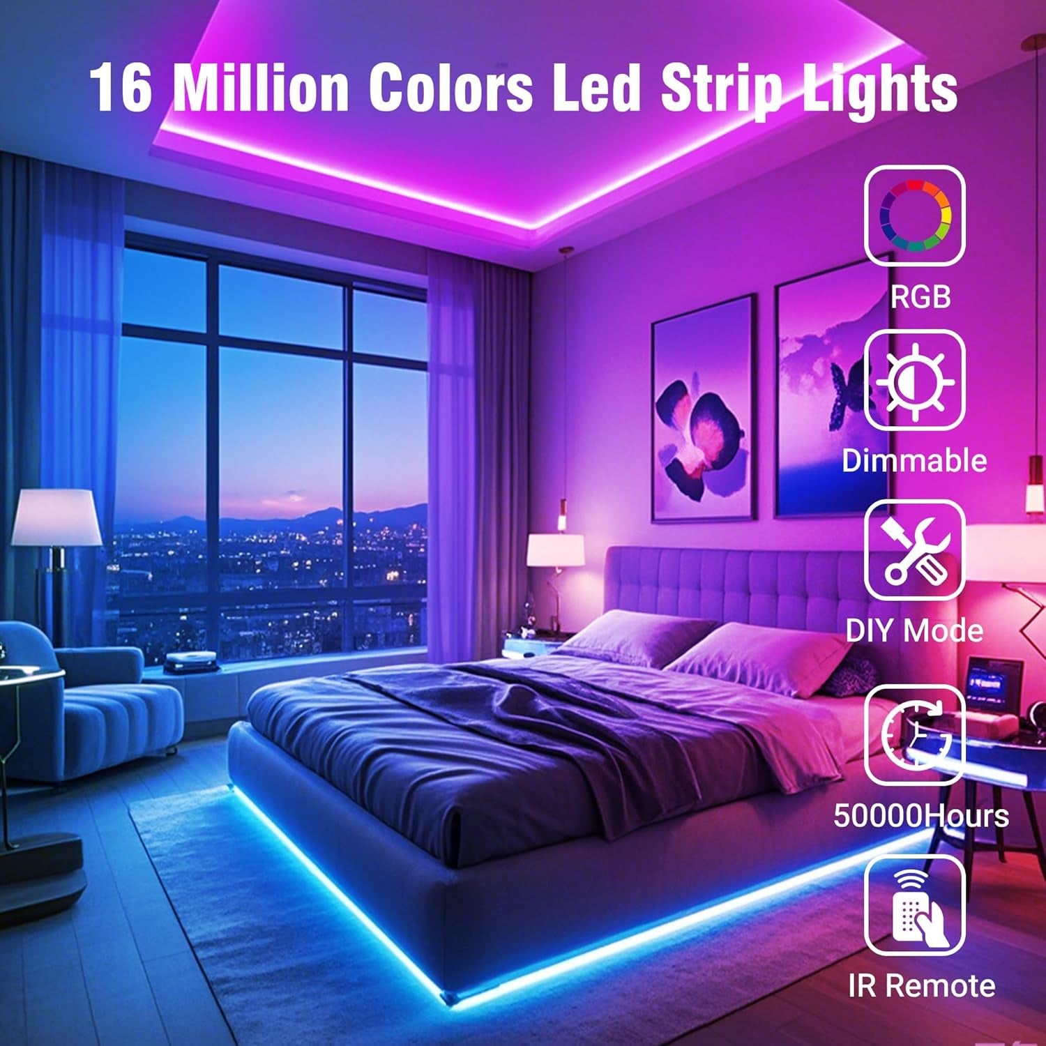100Ft Led Strip Lights for Bedroom, Color Changing Led Light Strips Kit with 24 Keys IR Remote and Smart App Control, RGB Music Sync Lighting for Room, Home Decor