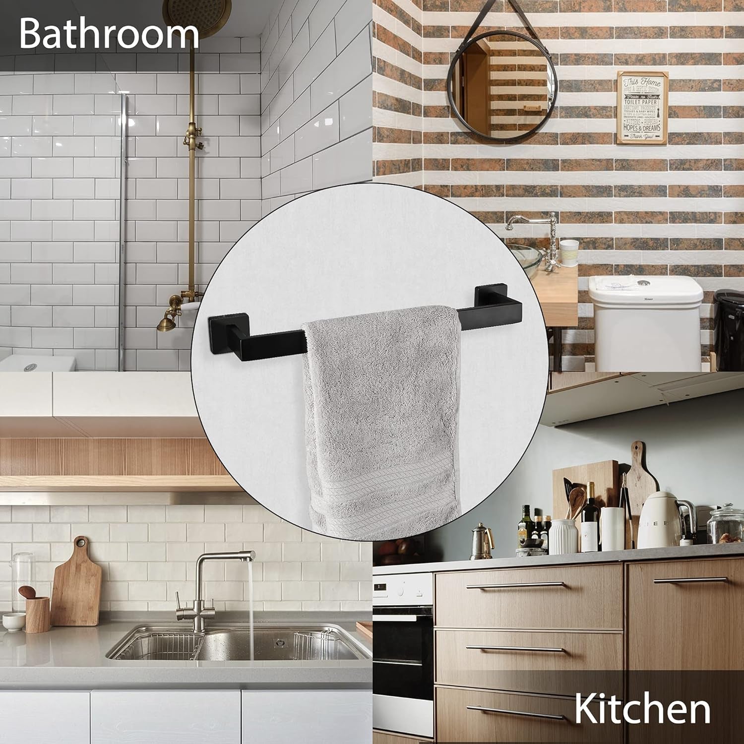 Bathroom Hardware Set, 10 Piece Black Stainless Steel Bathroom Towel Rack Set Wall Mount Towel Bar Set Include 22'' Hand Towel Bar, 17'' Towel Holder, Toilet Paper Holder, Towel Ring, 5 Hook