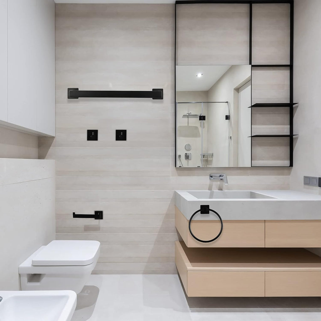 Bathroom Hardware Set, 10 Piece Black Stainless Steel Bathroom Towel Rack Set Wall Mount Towel Bar Set Include 22'' Hand Towel Bar, 17'' Towel Holder, Toilet Paper Holder, Towel Ring, 5 Hook