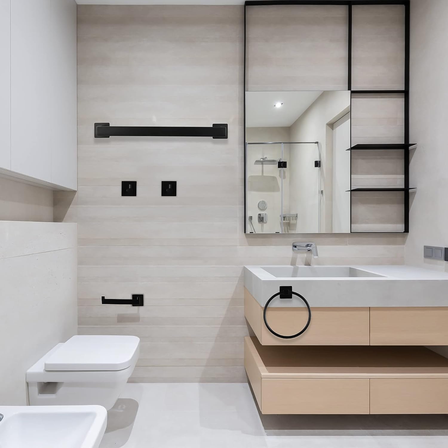 Bathroom Hardware Set, 10 Piece Black Stainless Steel Bathroom Towel Rack Set Wall Mount Towel Bar Set Include 22'' Hand Towel Bar, 17'' Towel Holder, Toilet Paper Holder, Towel Ring, 5 Hook